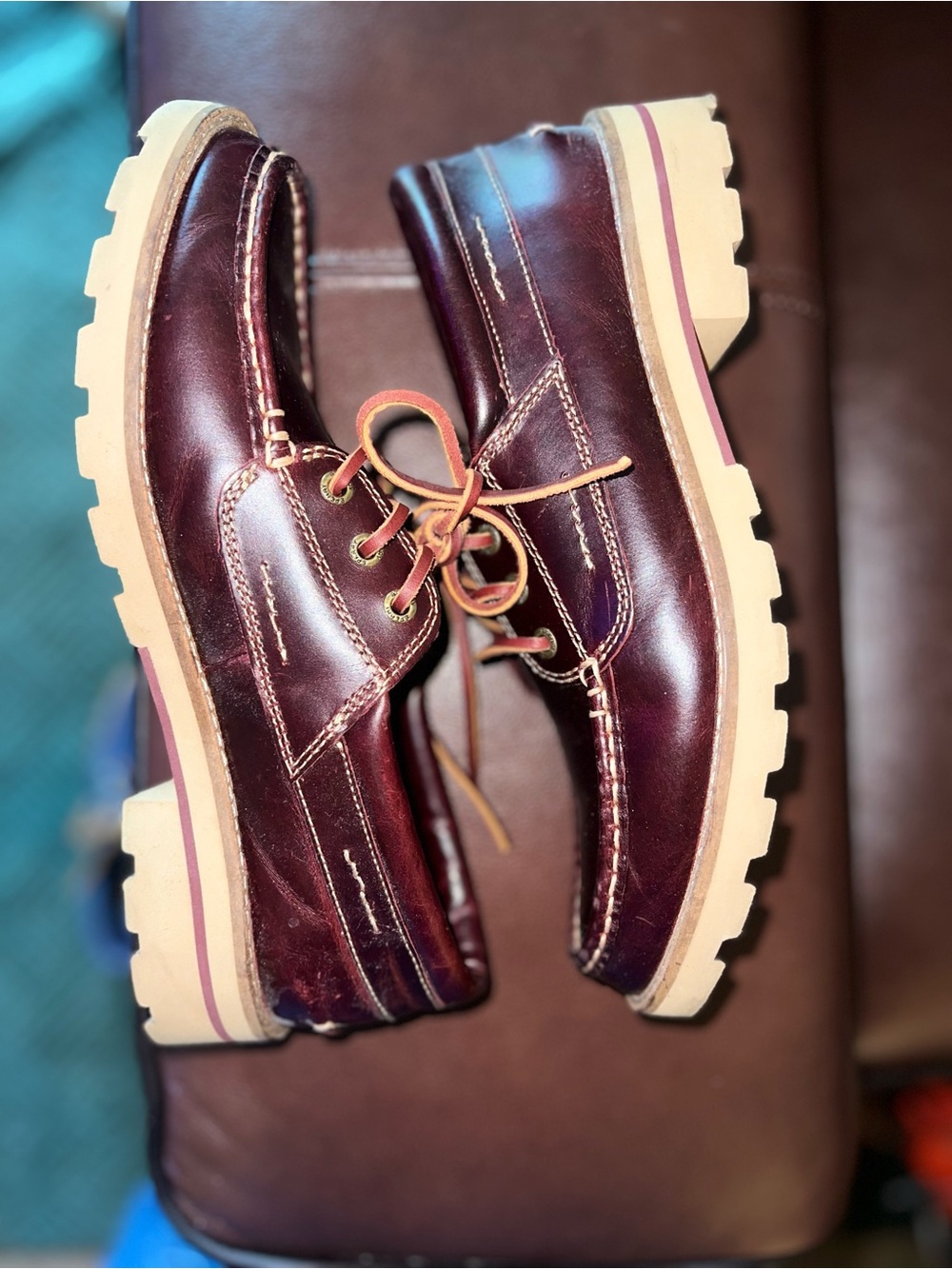 Sperry Burgundy Leather Boat Shoes with Cream Lug Sole
